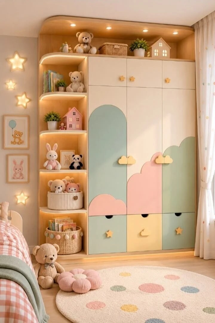 Pastel Storage Wall — Children’s rooms · CBR interior design reference