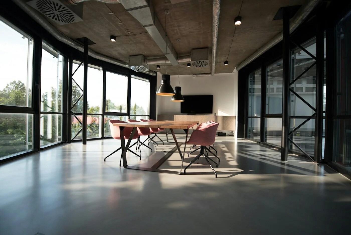 Bright contemporary corporate office lobby