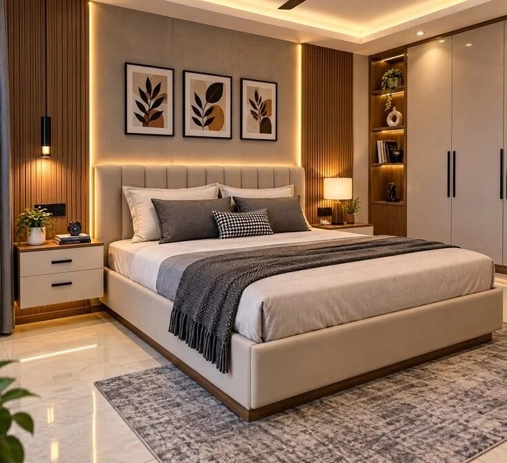 Warm Contemporary Retreat — Master bedrooms · MBR interior design reference