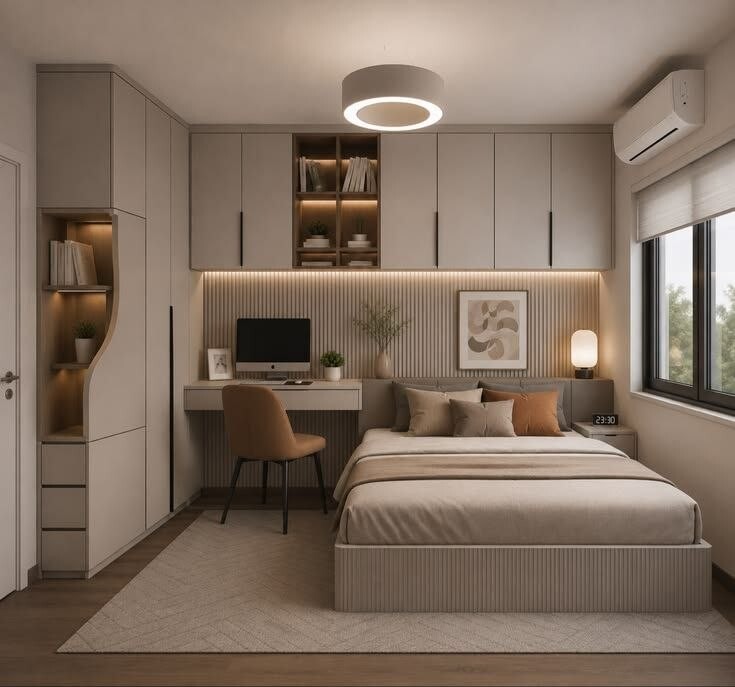 Compact neutral bedroom — new HiVibes portfolio design reference