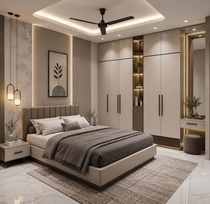 Minimal grey bedroom — new HiVibes portfolio design reference