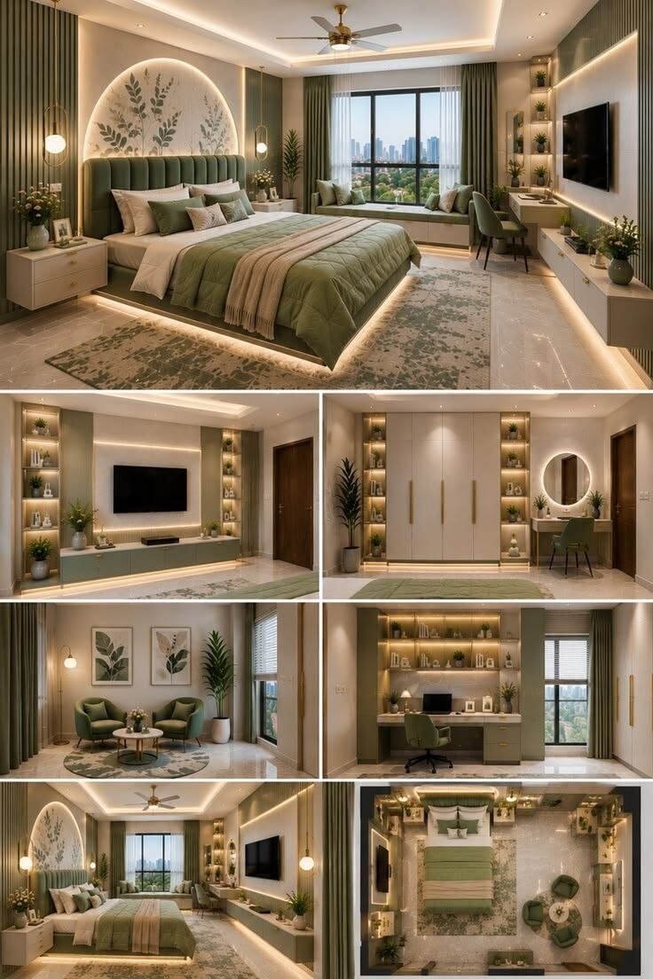 Warm green bedroom board — new HiVibes portfolio design reference