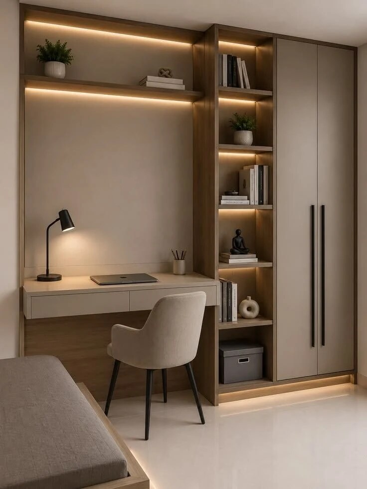 Focused Desk & Shelving — Study units interior design reference